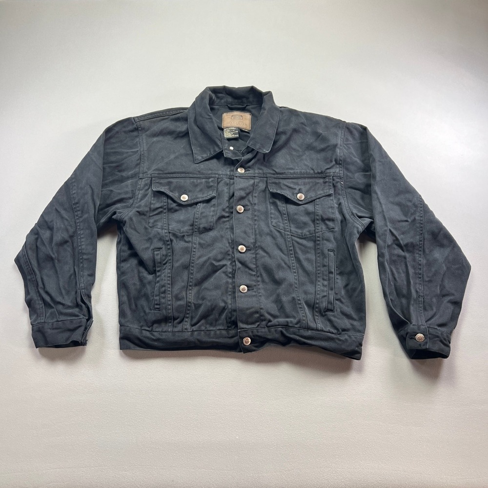 Route 66 Premium Trucker Jacket Mens Large Black Denim Cotton Dual Flap Pocket